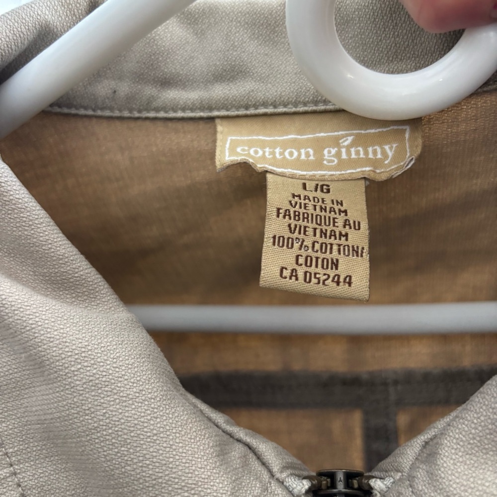 Vintage Cotton Ginny Khaki Tan 100% Cotton Zip-Up Utility Trucker Jacket Size L - Picture 3 of 6